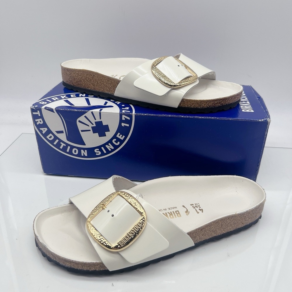 Birkenstock Madrid Hammered Big Buckle Shine Sandals Antique White EU 41 US 10